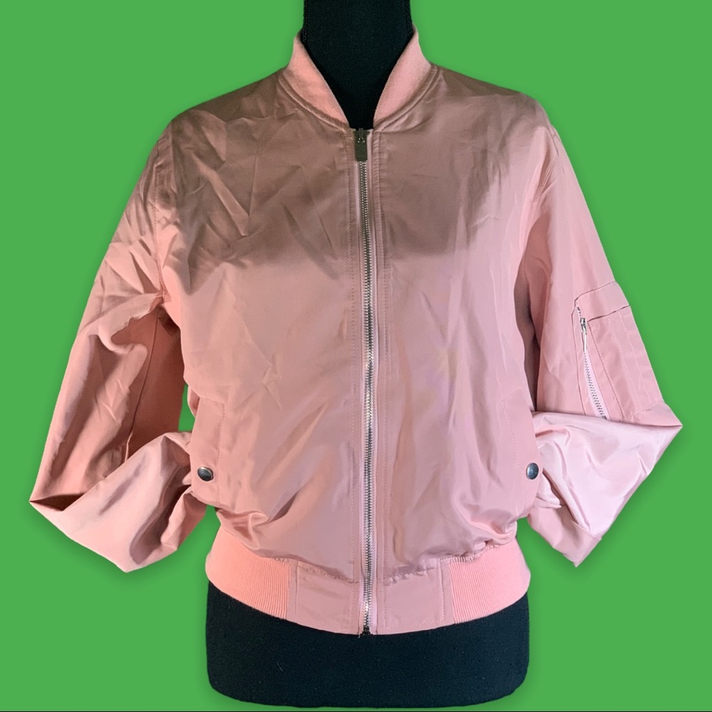 Pink bomber jacket front zip up